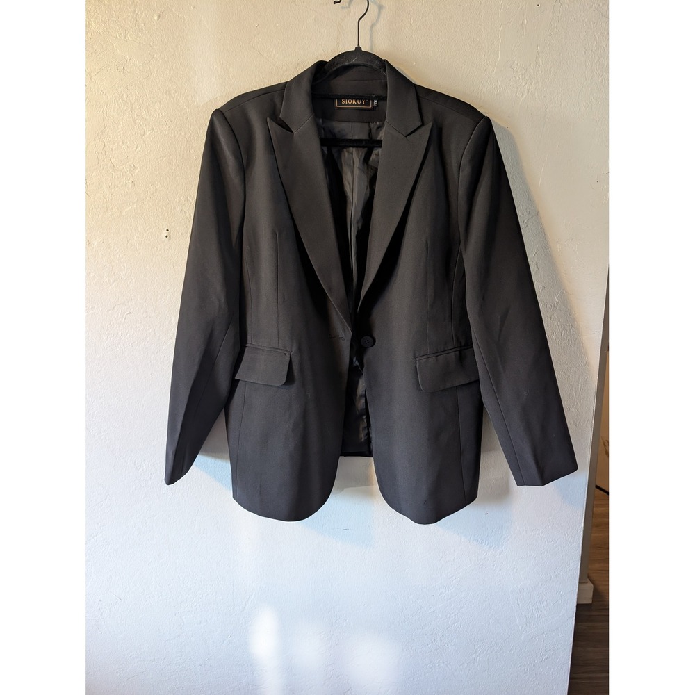 Siokuy Women's XXL Black Tailored Blazer Single Button Longline Career Jacket